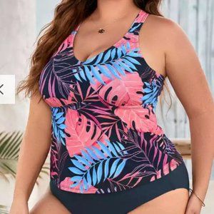 Vapor Wave Tropical Tummy Control Plus Size Bikini Set